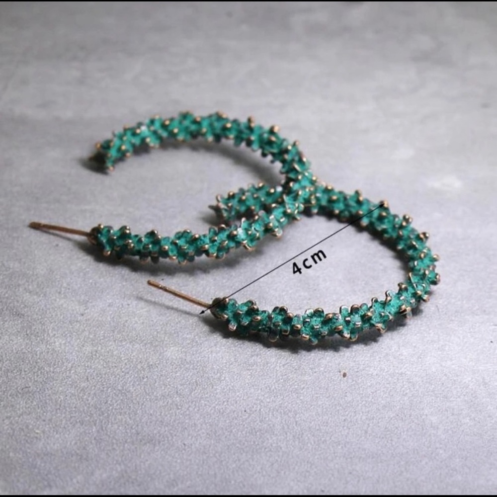 Boho Textured Turquoise Hoops - Picture 2 of 4